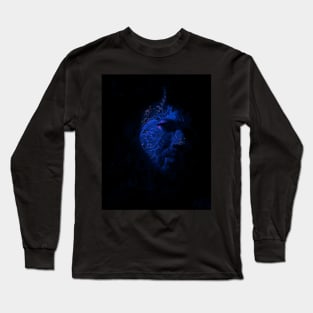 Portrait, digital collage and special processing. Devil face, side. Horn and ice texture. Blue. Long Sleeve T-Shirt